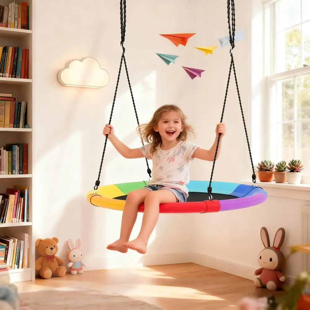 40 Inch Flying Saucer Tree Swing Outdoor Play for Kids - Multicolor - Swing & Playsets