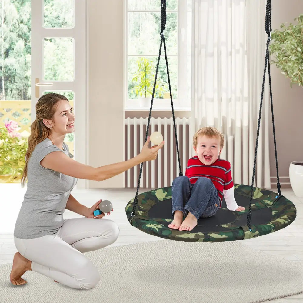 40 Inch Flying Saucer Tree Swing Outdoor Play Set with Adjustable Ropes Gift for Kids-Green - Green - Swing & Playsets