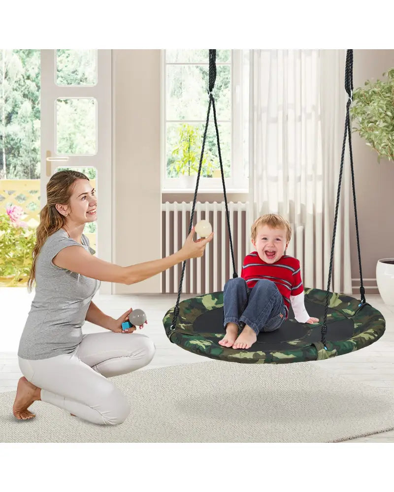 40 Inch Flying Saucer Tree Swing Outdoor Play Set with Adjustable Ropes Gift for Kids-Green - Green - Swing & Playsets