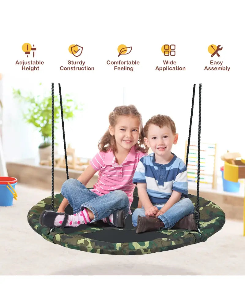40 Inch Flying Saucer Tree Swing Outdoor Play Set with Adjustable Ropes Gift for Kids-Green - Green - Swing & Playsets