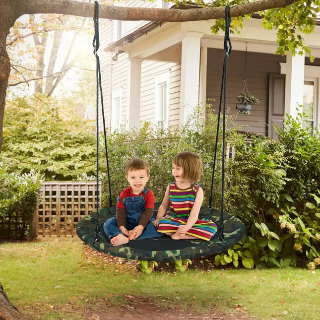 40 Inch Flying Saucer Tree Swing Outdoor Play Set with Adjustable Ropes Gift for Kids-Green - Green - Swing & Playsets