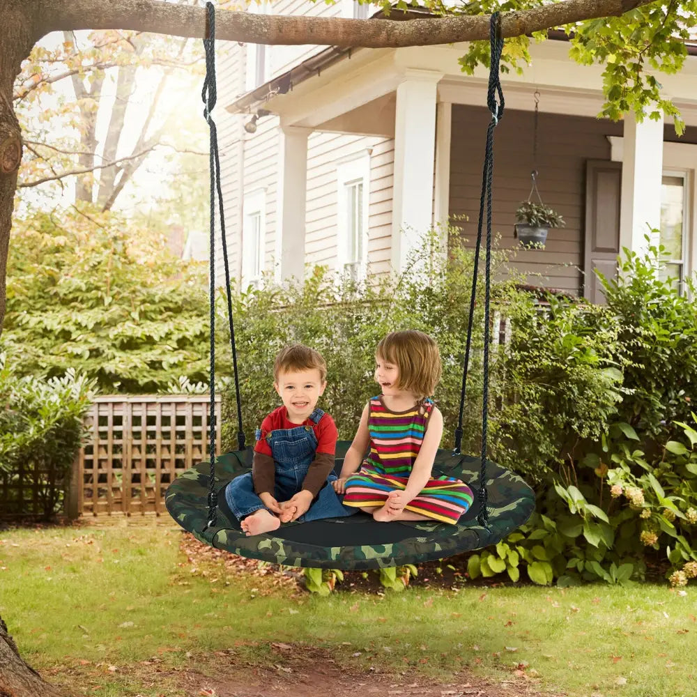 40 Inch Flying Saucer Tree Swing Outdoor Play Set with Adjustable Ropes Gift for Kids-Green - Green - Swing & Playsets