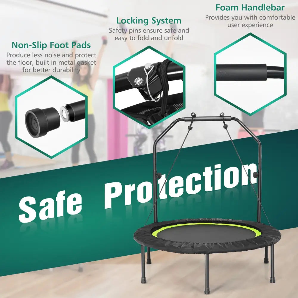 40 Inch Foldable Fitness Rebounder with Resistance Bands Adjustable Home-Green - Green - Trampolines