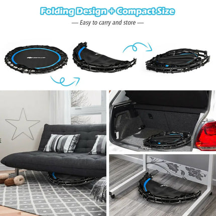 40 Inch Foldable Fitness Rebounder with Resistance Bands Adjustable Home-Blue - Blue - Trampolines