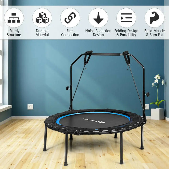 40 Inch Foldable Fitness Rebounder with Resistance Bands Adjustable Home-Blue - Blue - Trampolines