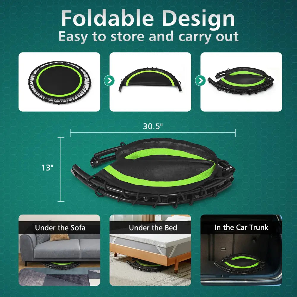 40 Inch Foldable Fitness Rebounder with Resistance Bands Adjustable Home-Green - Green - Trampolines