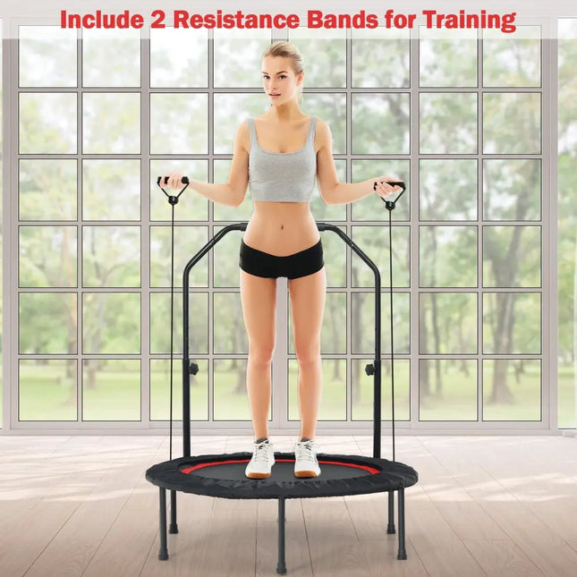 40 Inch Foldable Fitness Rebounder with Resistance Bands Adjustable Home-Red - Red - Trampolines