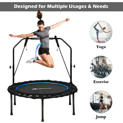 40 Inch Foldable Fitness Rebounder with Resistance Bands Adjustable Home-Blue - Blue - Trampolines