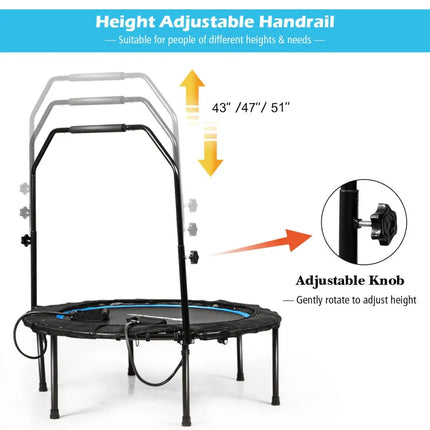 40 Inch Foldable Fitness Rebounder with Resistance Bands Adjustable Home-Blue - Blue - Trampolines