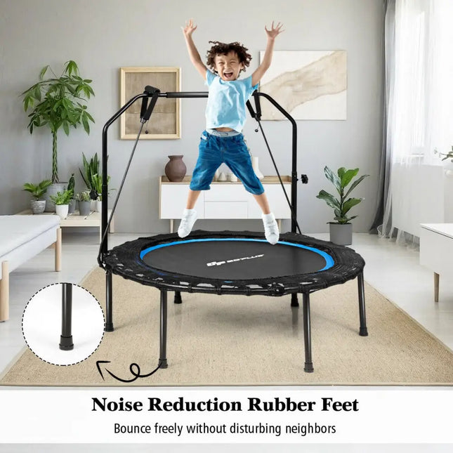 40 Inch Foldable Fitness Rebounder with Resistance Bands Adjustable Home-Blue - Blue - Trampolines