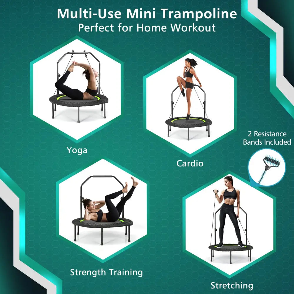 40 Inch Foldable Fitness Rebounder with Resistance Bands Adjustable Home-Green - Green - Trampolines