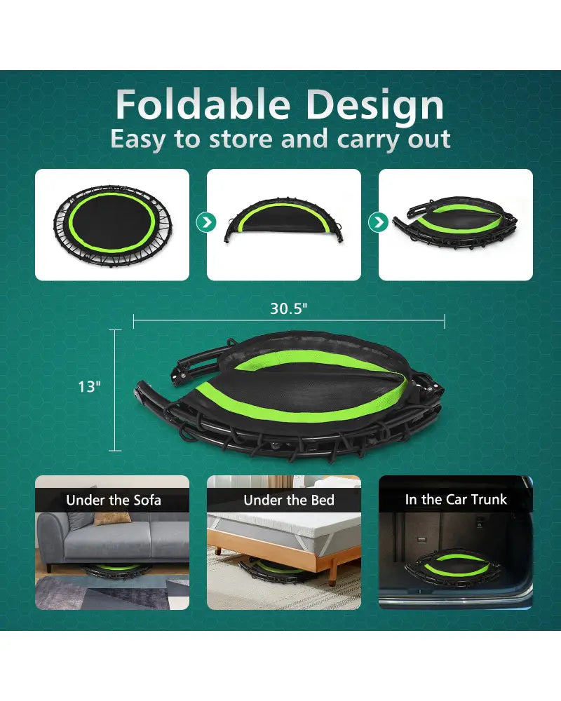 40 Inch Foldable Fitness Rebounder with Resistance Bands Adjustable Home-Green - Green - Trampolines