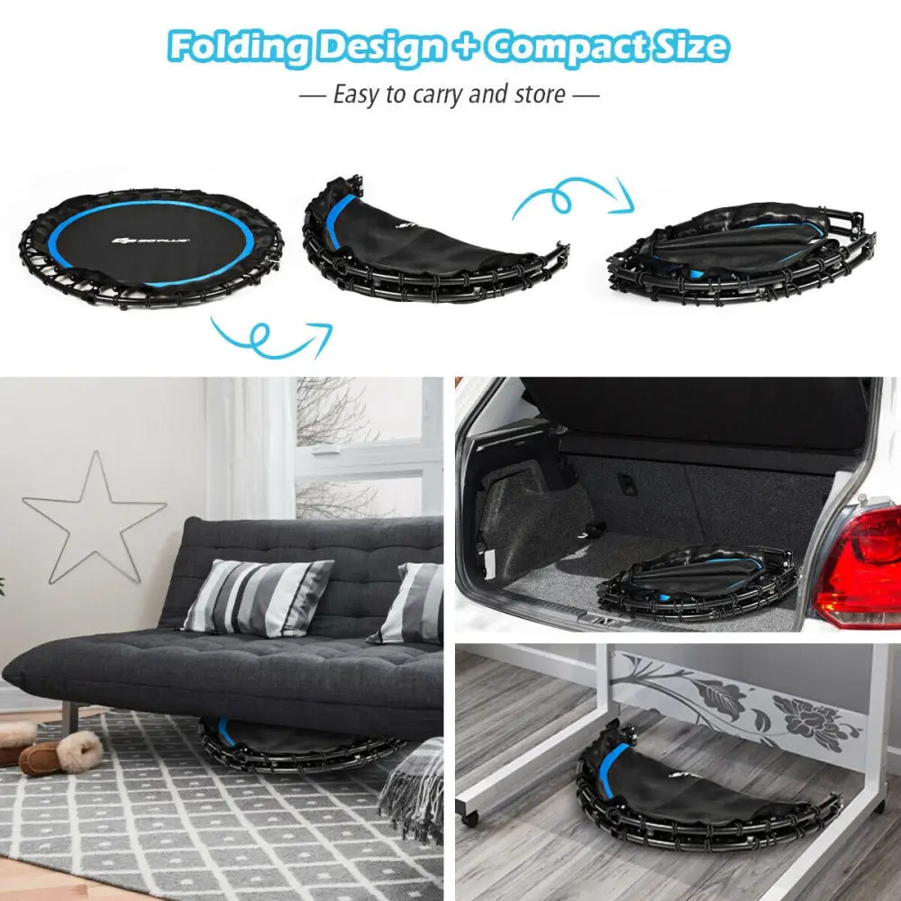 40 Inch Foldable Fitness Rebounder with Resistance Bands Adjustable Home-Blue - Blue - Trampolines