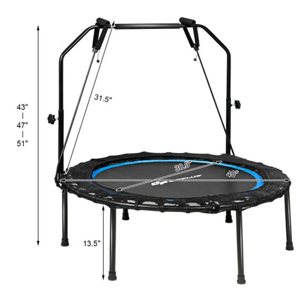 40 Inch Foldable Fitness Rebounder with Resistance Bands Adjustable Home-Blue - Blue - Trampolines