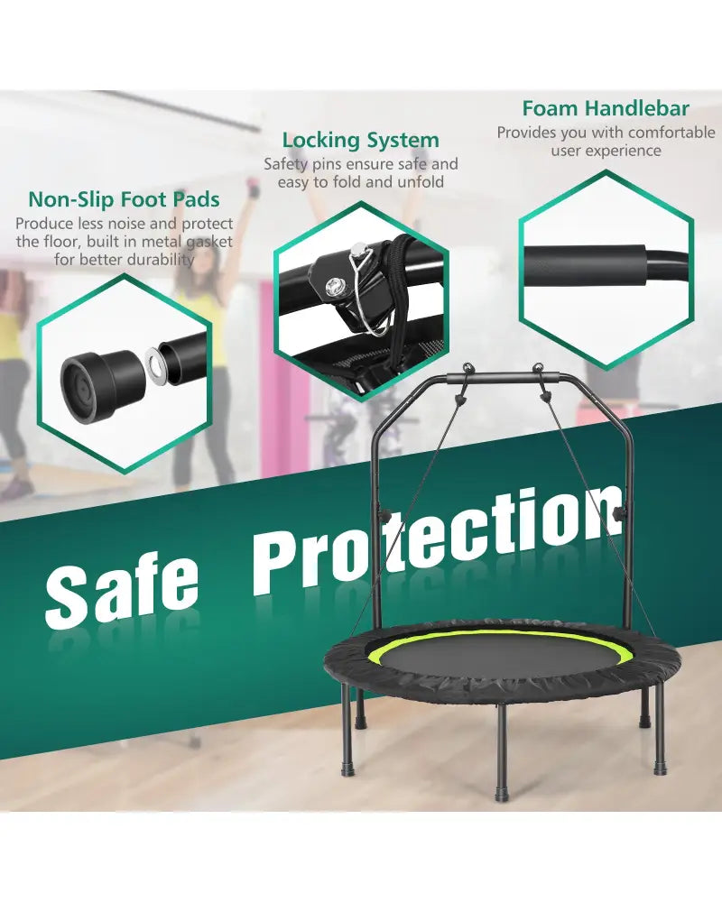40 Inch Foldable Fitness Rebounder with Resistance Bands Adjustable Home-Green - Green - Trampolines
