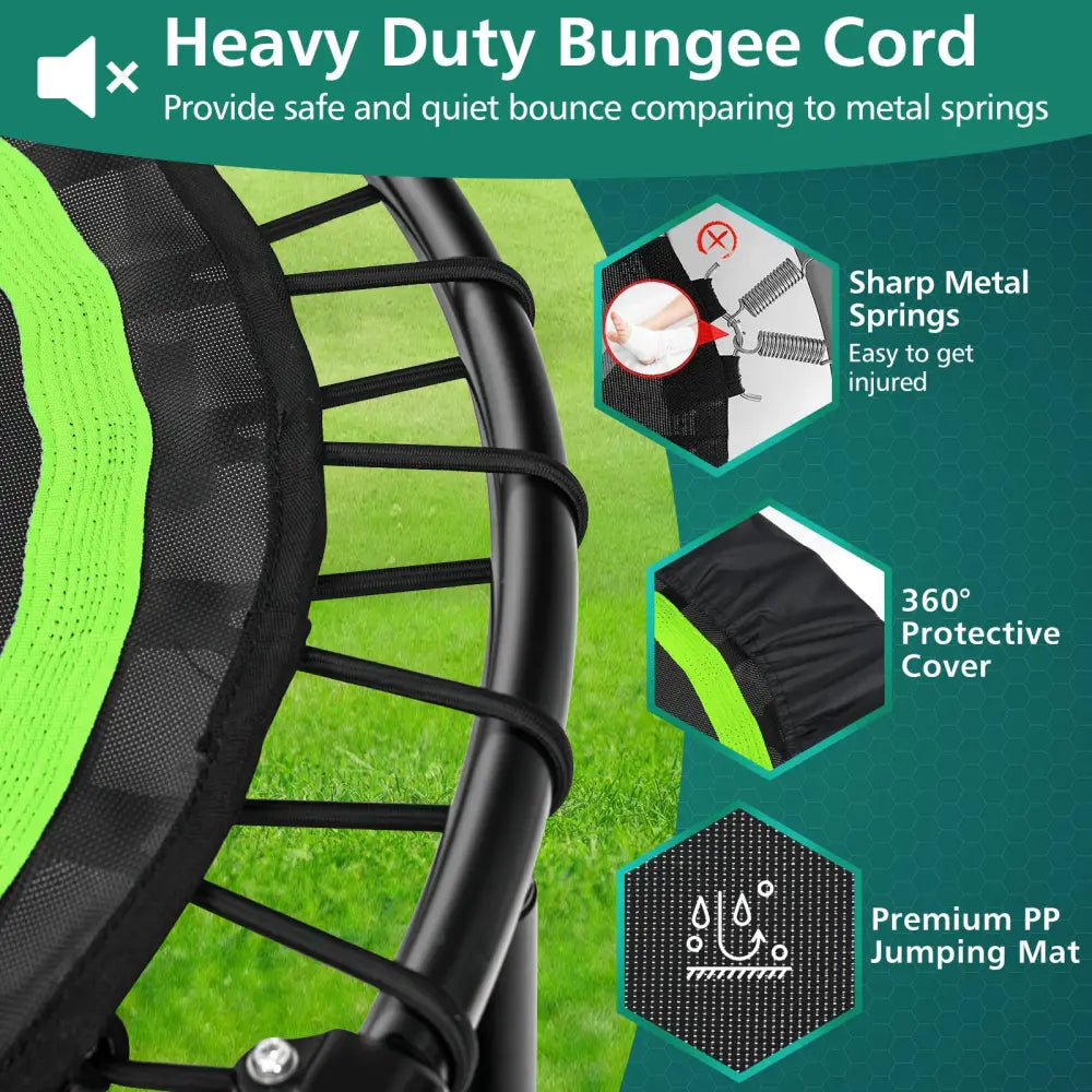 40 Inch Foldable Fitness Rebounder with Resistance Bands Adjustable Home-Green - Green - Trampolines