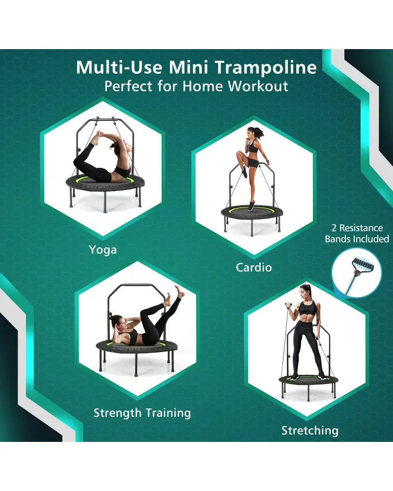 40 Inch Foldable Fitness Rebounder with Resistance Bands Adjustable Home-Green - Green - Trampolines