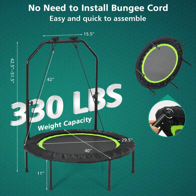 40 Inch Foldable Fitness Rebounder with Resistance Bands Adjustable Home-Green - Green - Trampolines