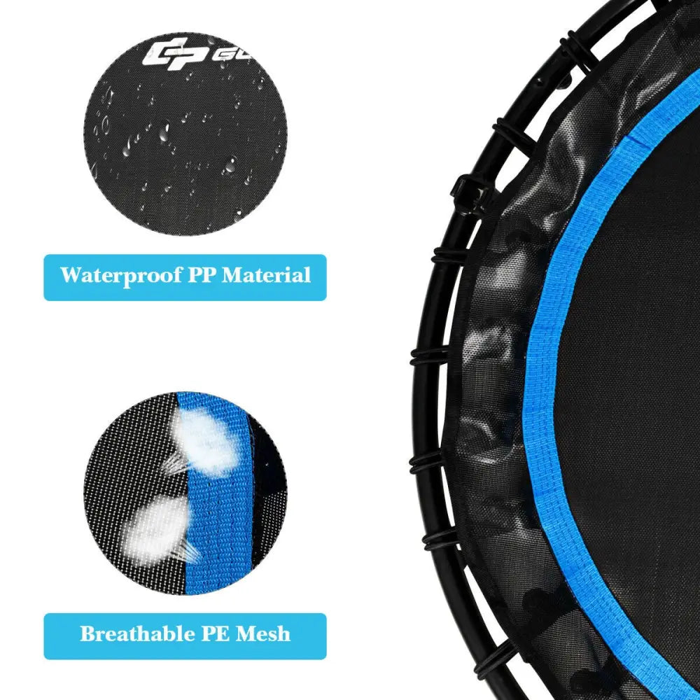 40 Inch Foldable Fitness Rebounder with Resistance Bands Adjustable Home-Blue - Blue - Trampolines