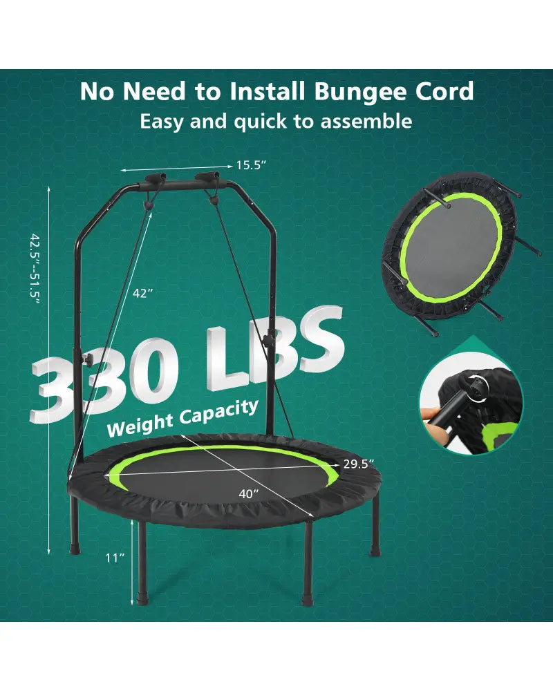 40 Inch Foldable Fitness Rebounder with Resistance Bands Adjustable Home-Green - Green - Trampolines