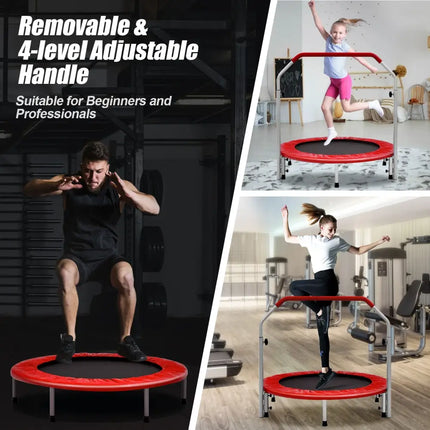 40 Inch Folding Exercise Trampoline Rebounder with 4-Level Handrail Carrying Bag-Red - Red - Trampolines