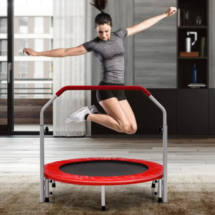 40 Inch Folding Exercise Trampoline Rebounder with 4-Level Handrail Carrying Bag-Red - Red - Trampolines