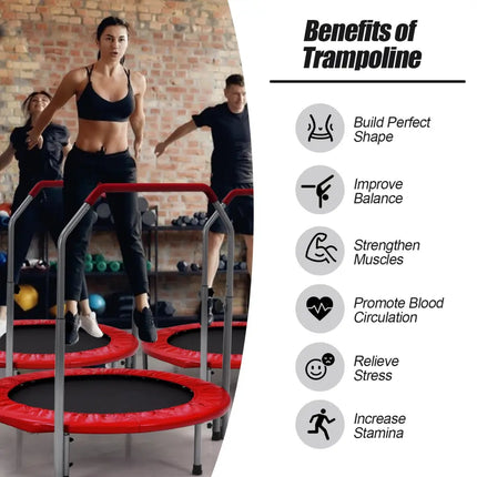 40 Inch Folding Exercise Trampoline Rebounder with 4-Level Handrail Carrying Bag-Red - Red - Trampolines
