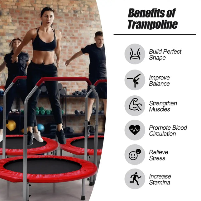40 Inch Folding Exercise Trampoline Rebounder with 4-Level Handrail Carrying Bag-Red - Red - Trampolines
