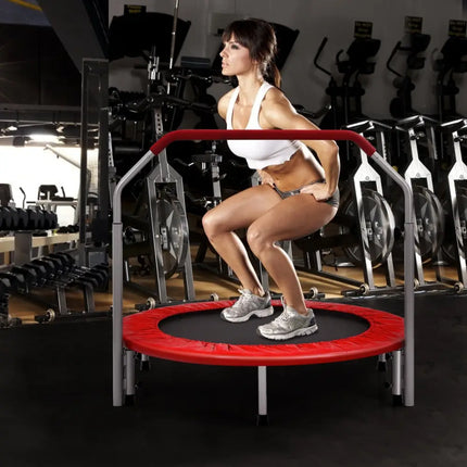 40 Inch Folding Exercise Trampoline Rebounder with 4-Level Handrail Carrying Bag-Red - Red - Trampolines