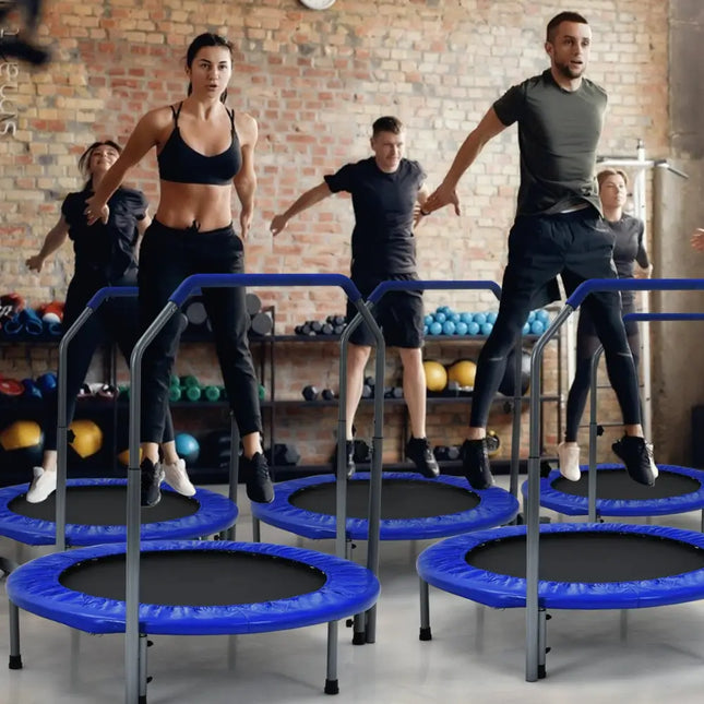 40 Inch Folding Exercise Trampoline Rebounder with 4-Level Handrail Carrying Bag-Blue - Blue - Trampolines