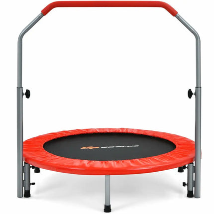40 Inch Folding Exercise Trampoline Rebounder with 4-Level Handrail Carrying Bag-Red - Red - Trampolines