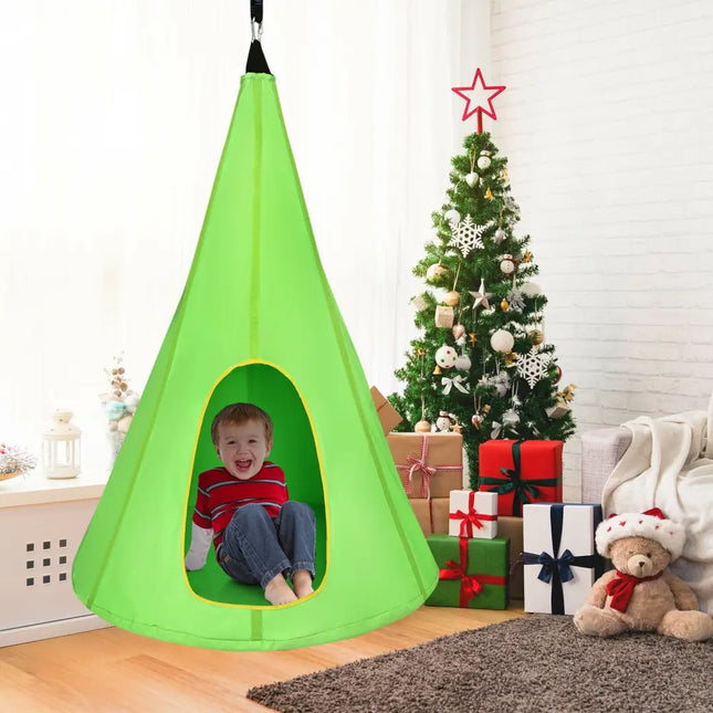 40 Inch Kids Nest Swing Chair Hanging Hammock Seat for Indoor Outdoor-Green - Green - Swing & Playsets
