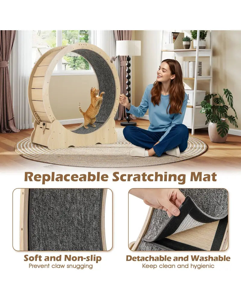 40 Inch Large Cat Exercise Wheel with Lockable Mechanism and Carpeted Runaway for Indoor Cats-Natural - Natural - Cat