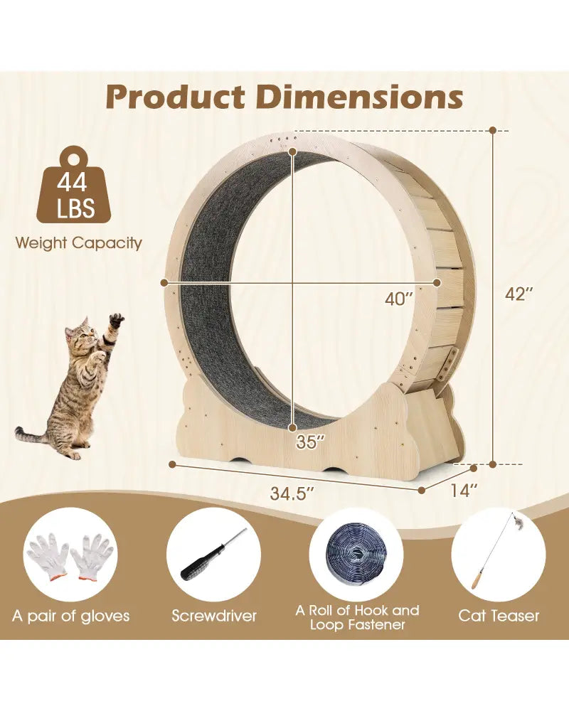 40 Inch Large Cat Exercise Wheel with Lockable Mechanism and Carpeted Runaway for Indoor Cats-Natural - Natural - Cat