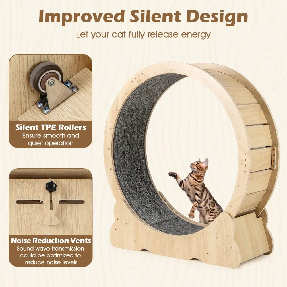40 Inch Large Cat Exercise Wheel with Lockable Mechanism and Carpeted Runaway for Indoor Cats-Natural - Natural - Cat