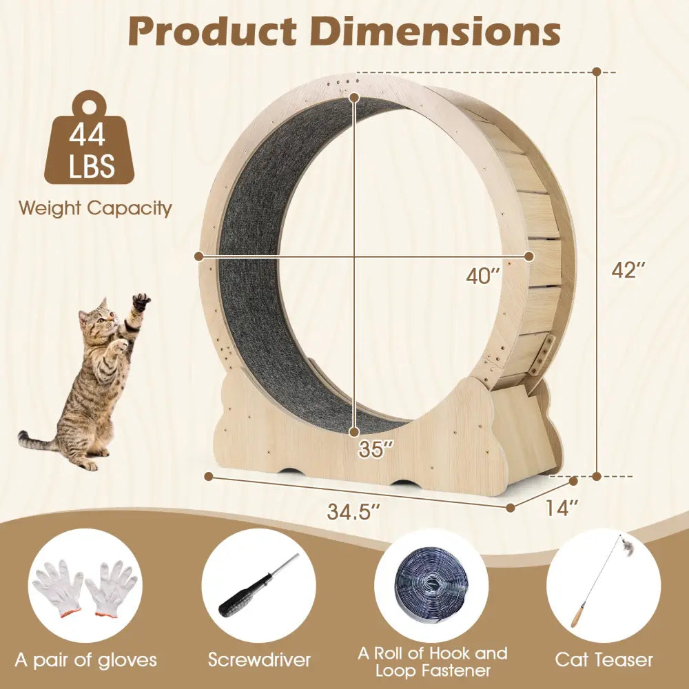 40 Inch Large Cat Exercise Wheel with Lockable Mechanism and Carpeted Runaway for Indoor Cats-Natural - Natural - Cat