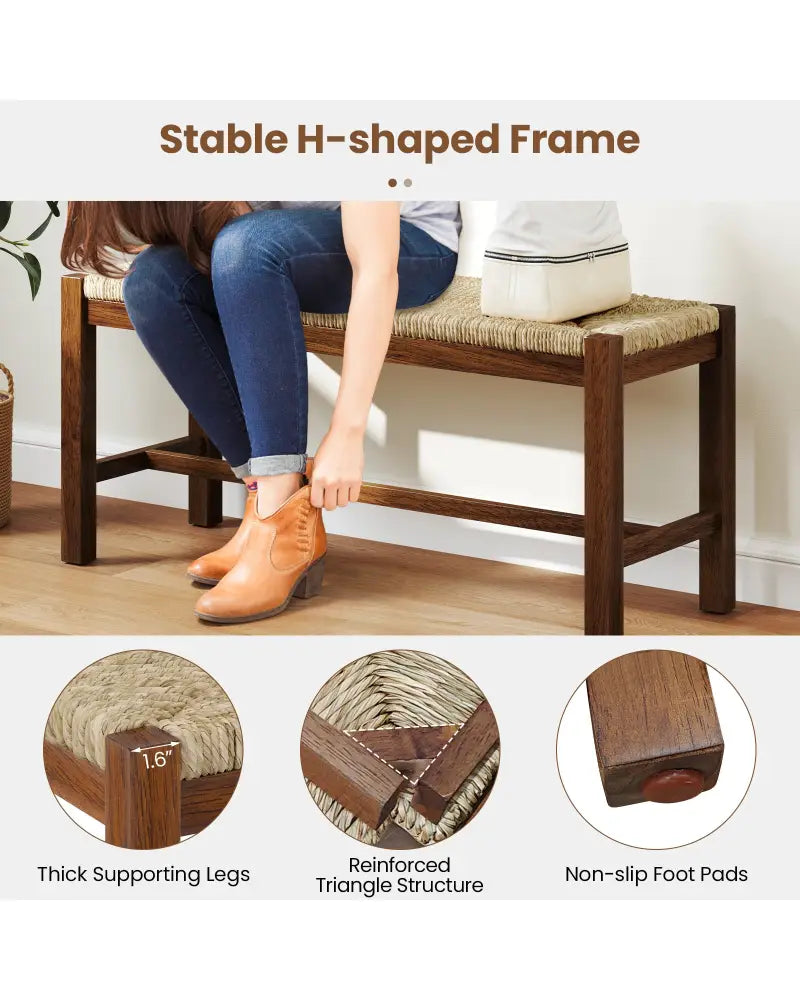 40 Inch Long Wood Bench with Solid Rubber Wood Frame-Walnut - Walnut - Shoe Racks & Storage Benches