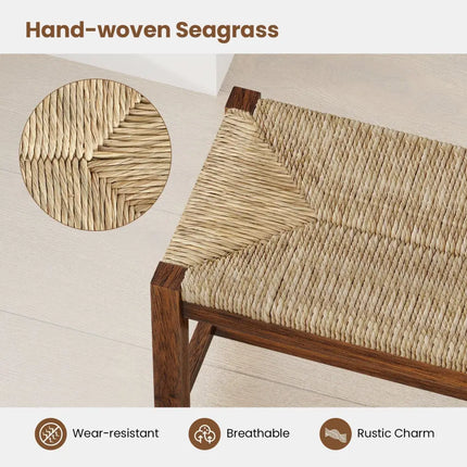 40 Inch Long Wood Bench with Solid Rubber Wood Frame-Walnut - Walnut - Shoe Racks & Storage Benches