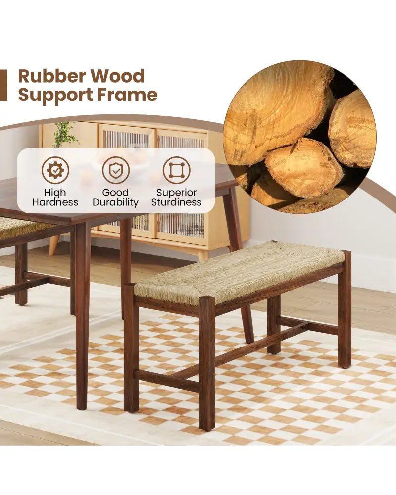 40 Inch Long Wood Bench with Solid Rubber Wood Frame-Walnut - Walnut - Shoe Racks & Storage Benches