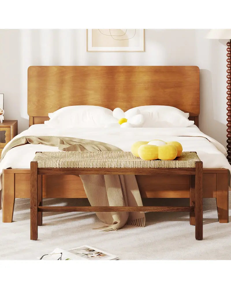 40 Inch Long Wood Bench with Solid Rubber Wood Frame-Walnut - Walnut - Shoe Racks & Storage Benches