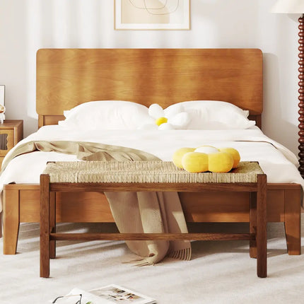 40 Inch Long Wood Bench with Solid Rubber Wood Frame-Walnut - Walnut - Shoe Racks & Storage Benches