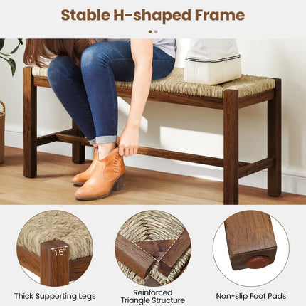 40 Inch Long Wood Bench with Solid Rubber Wood Frame-Walnut - Walnut - Shoe Racks & Storage Benches