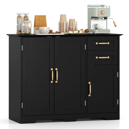 40 Inch Modern Kitchen Sideboard Buffet Cabinet with 2 Drawers and Adjustable Shelf-Black Costway