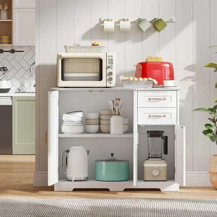 40 Inch Modern Kitchen Sideboard Buffet Cabinet with 2 Drawers and Adjustable Shelf-White Costway