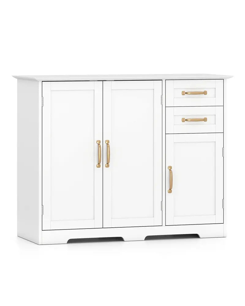 40 Inch Modern Kitchen Sideboard Buffet Cabinet with 2 Drawers and Adjustable Shelf-White - White - Sideboards Cabinets