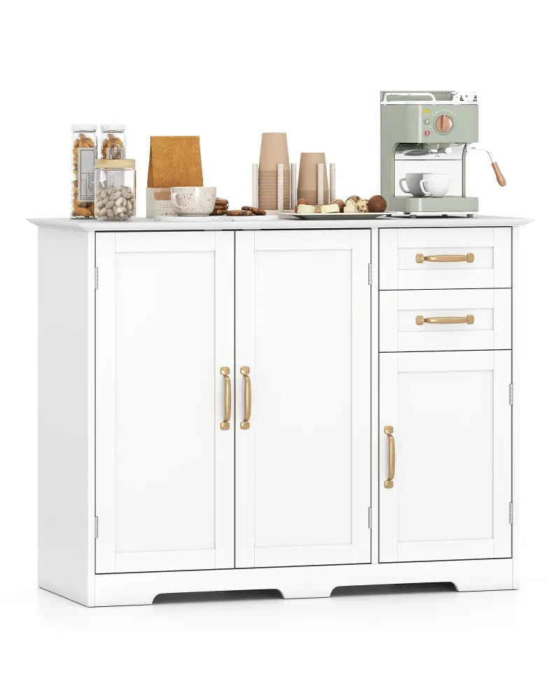 40 Inch Modern Kitchen Sideboard Buffet Cabinet with 2 Drawers and Adjustable Shelf-White - White - Sideboards Cabinets