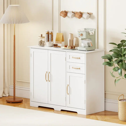 40 Inch Modern Kitchen Sideboard Buffet Cabinet with 2 Drawers and Adjustable Shelf-White Costway