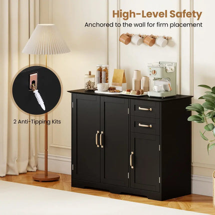 40 Inch Modern Kitchen Sideboard Buffet Cabinet with 2 Drawers and Adjustable Shelf-Black Costway