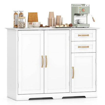 40 Inch Modern Kitchen Sideboard Buffet Cabinet with 2 Drawers and Adjustable Shelf-White Costway