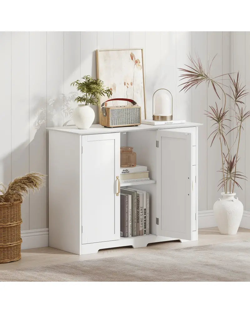 40 Inch Modern Kitchen Sideboard Buffet Cabinet with 2 Drawers and Adjustable Shelf-White - White - Sideboards Cabinets